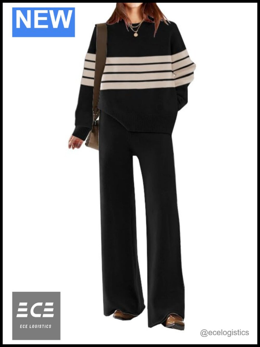 Womens Ribbed Knit Sweater Set Crop Top Wide Leg Pants Loungewear